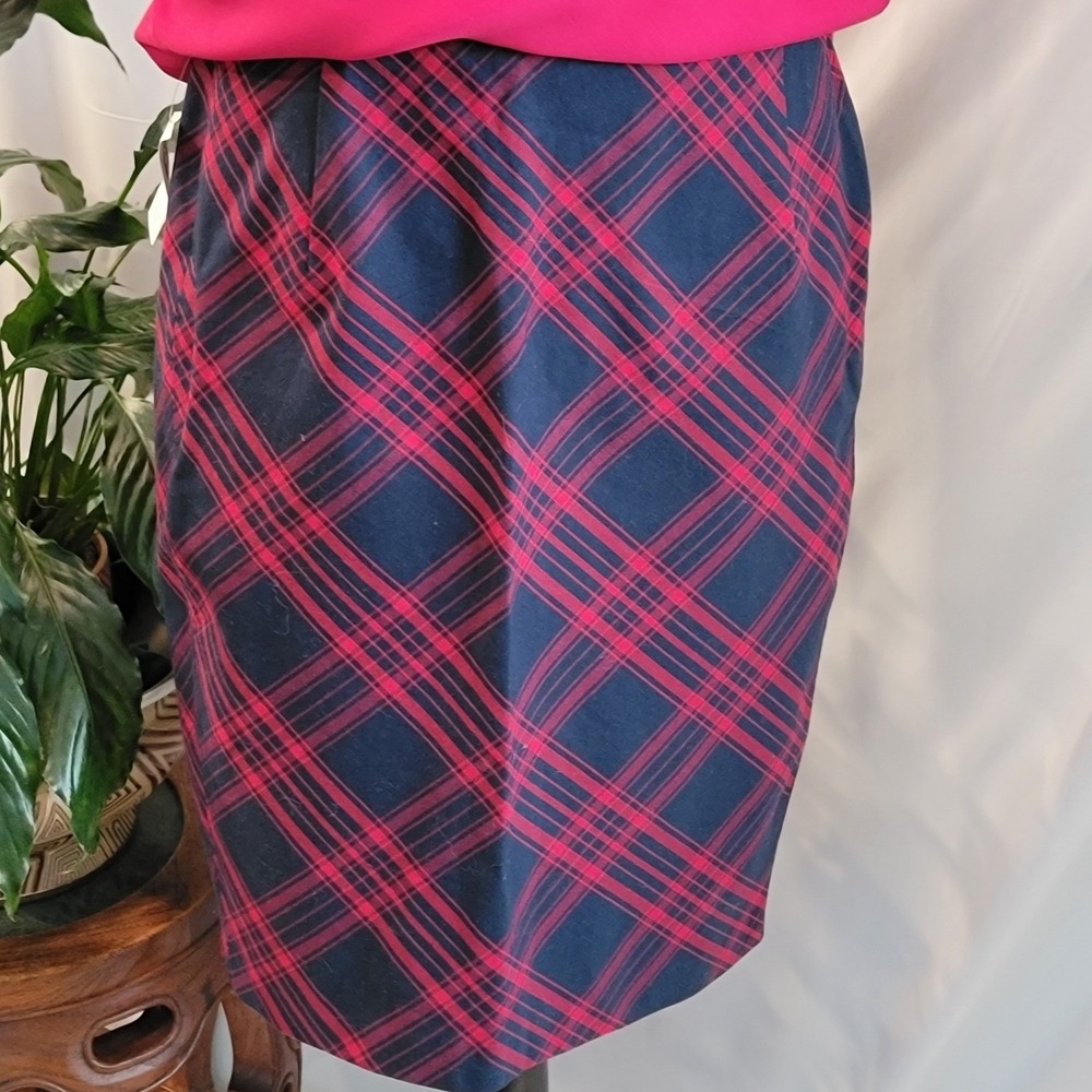 Old Navy Womens Red Navy Blue Plaid Pencil Skirt Stretch Cotton Size 6 NWT